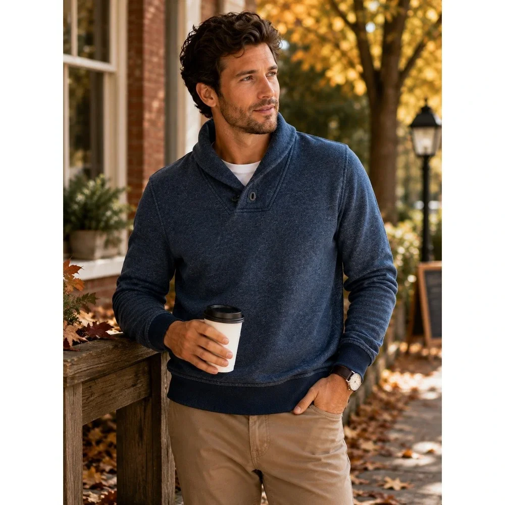 Banana Republic Men's M Blue Shawl Collar Pullover Sweatshirt Sweater Fall